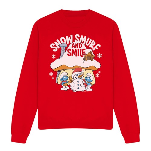 Front - The Smurfs Unisex Adult Snow Smurf And Smile Christmas Sweatshirt