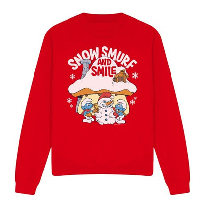 Front - The Smurfs Unisex Adult Snow Smurf And Smile Christmas Sweatshirt