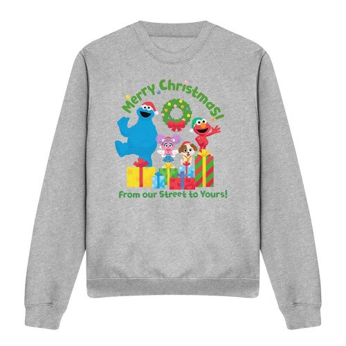 Front - Sesame Street Unisex Adult From Our Street To Yours Heather Christmas Sweatshirt