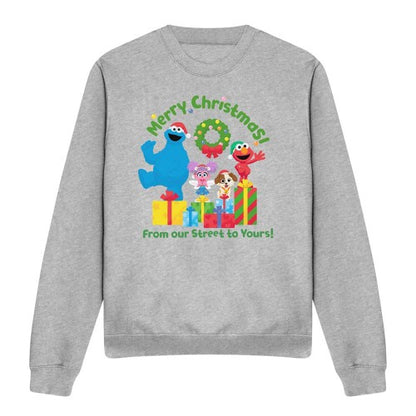 Front - Sesame Street Unisex Adult From Our Street To Yours Heather Christmas Sweatshirt