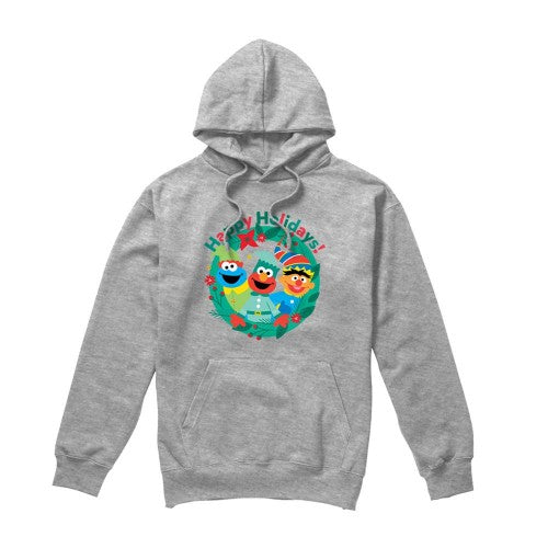 Front - Sesame Street Unisex Adult Happy Holidays Elves Heather Christmas Hoodie