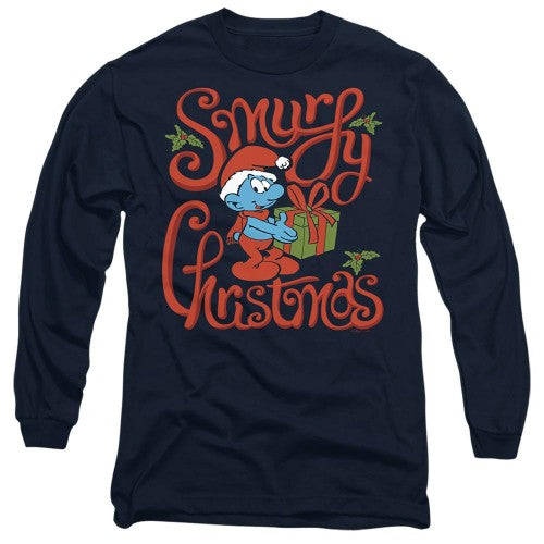 Front - The Smurfs Unisex Adult Gift Wrap Long-Sleeved T-Shirt