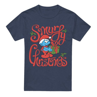 Front - The Smurfs Unisex Adult Smurfy Christmas Gift Wrap T-Shirt