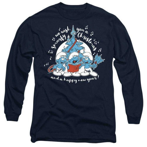 Front - The Smurfs Unisex Adult Smurfy Christmas Carols Long-Sleeved T-Shirt