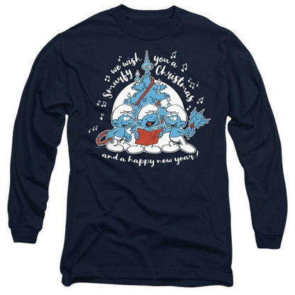 Front - The Smurfs Unisex Adult Smurfy Christmas Carols Long-Sleeved T-Shirt