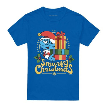 Front - The Smurfs Unisex Adult Smurfy Christmas Brainy Smurf T-Shirt