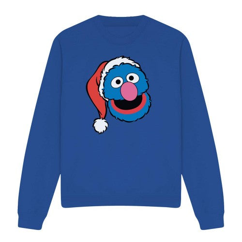 Front - Sesame Street Unisex Adult Grover Santa Hat Christmas Sweatshirt