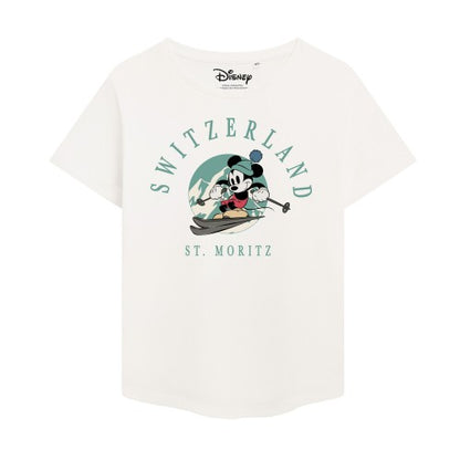 Front - Disney Womens/Ladies ST. Moritz Mickey Mouse T-Shirt