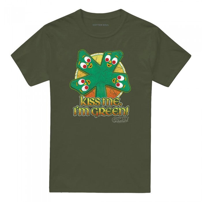 Front - Gumby Unisex Adult Kiss Me I´m Green T-Shirt