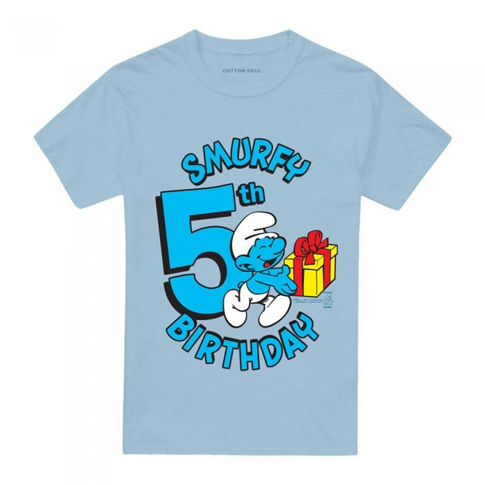 Front - The Smurfs Unisex Adult Smurfy 5th Birthday T-Shirt