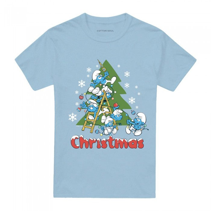 Front - The Smurfs Unisex Adult Christmas Tree T-Shirt