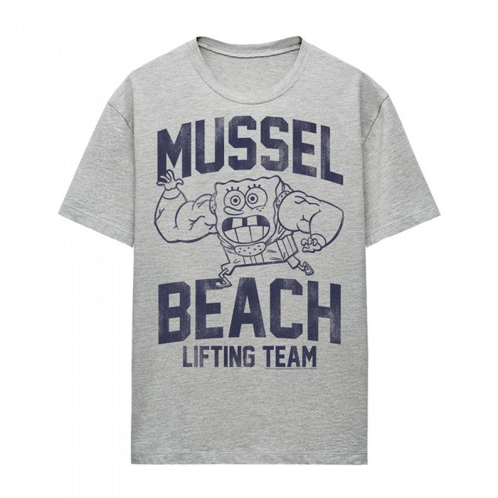 Front - SpongeBob SquarePants Womens/Ladies Mussle Beach Lifting Team Heather T-Shirt