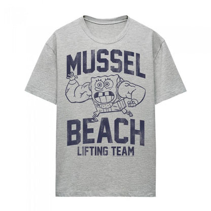 Front - SpongeBob SquarePants Womens/Ladies Mussle Beach Lifting Team Heather T-Shirt