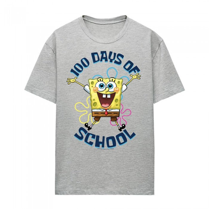 Front - SpongeBob SquarePants Womens/Ladies 100 Days Of School Jump Heather T-Shirt