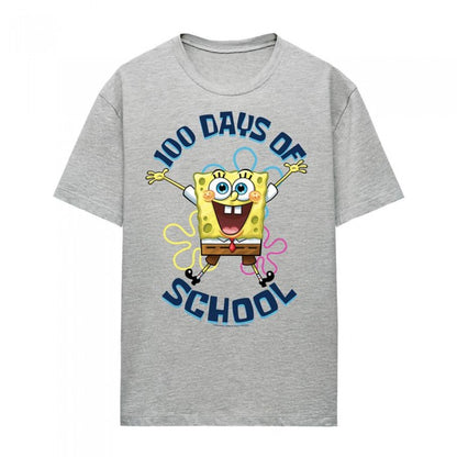 Front - SpongeBob SquarePants Womens/Ladies 100 Days Of School Jump Heather T-Shirt