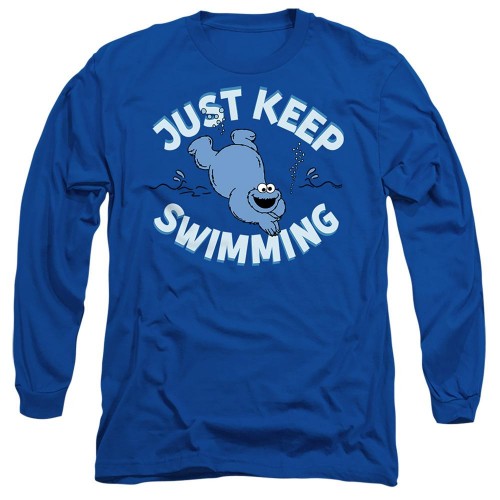 Front - Sesame Street Unisex Adult Just Keep Jumping Cookie Monster Long-Sleeved T-Shirt