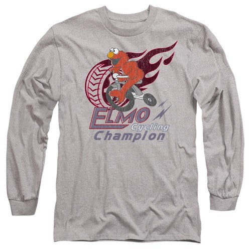 Front - Sesame Street Unisex Adult Cycle Champion Elmo Heather Long-Sleeved T-Shirt