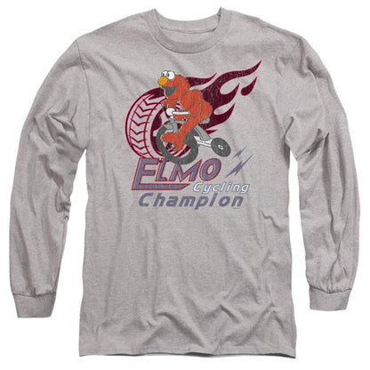 Front - Sesame Street Unisex Adult Cycle Champion Elmo Heather Long-Sleeved T-Shirt