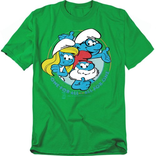 Front - The Smurfs Unisex Adult All For One T-Shirt