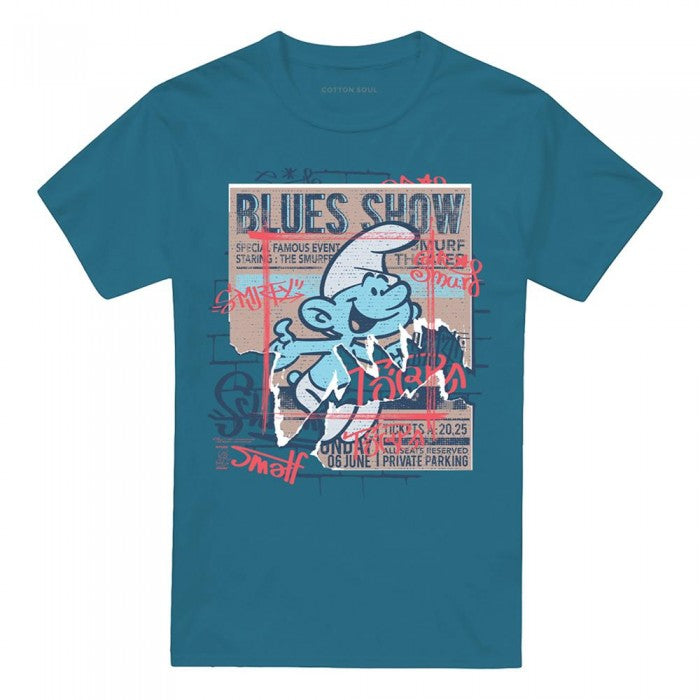 Front - The Smurfs Unisex Adult Blues Show Poster T-Shirt