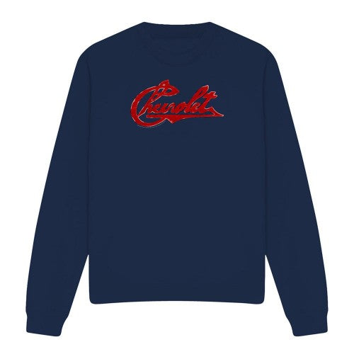 Front - Chevrolet Unisex Adult Script Distressed Sweatshirt
