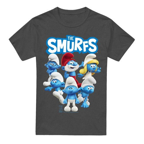 Front - The Smurfs Unisex Adult Group Shot Heather T-Shirt
