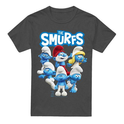 Front - The Smurfs Unisex Adult Group Shot Heather T-Shirt