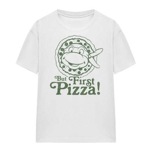 Front - TMNT Womens/Ladies But First Pizza T-Shirt