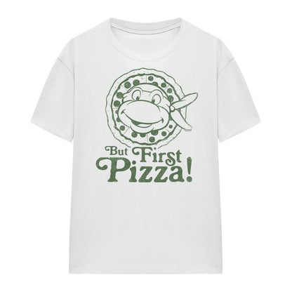 Front - TMNT Womens/Ladies But First Pizza T-Shirt