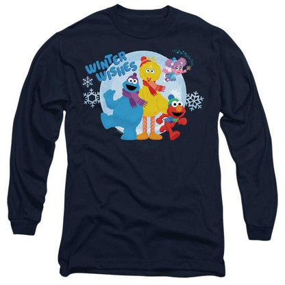 Front - Sesame Street Unisex Adult Winter Wishes Characters Long-Sleeved T-Shirt