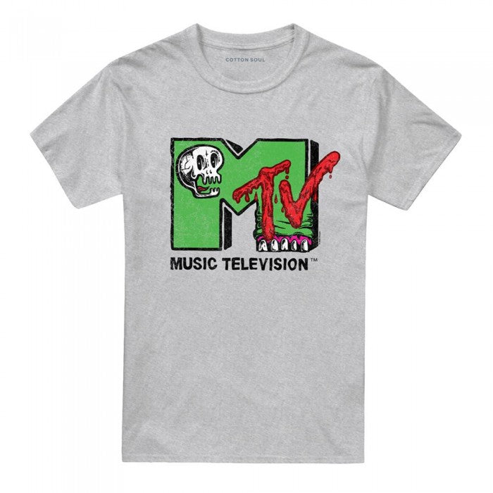 Front - MTV Unisex Adult Skull And Monster Teeth Logo Heather T-Shirt