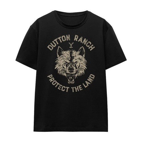 Front - Yellowstone Womens/Ladies Dutton Ranch Protect The Land Wolf T-Shirt