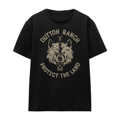 Front - Yellowstone Womens/Ladies Dutton Ranch Protect The Land Wolf T-Shirt