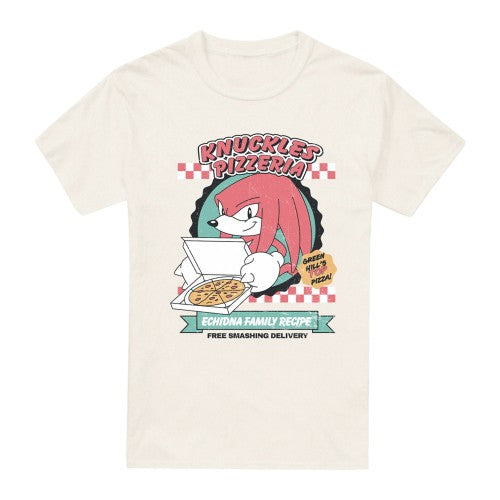 Front - Sonic The Hedgehog Mens Knuckles Pizza T-Shirt