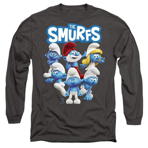 Front - The Smurfs Unisex Adult Group Shot Long-Sleeved T-Shirt