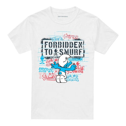Front - The Smurfs Unisex Adult Forbidden To Smurf Street Art T-Shirt
