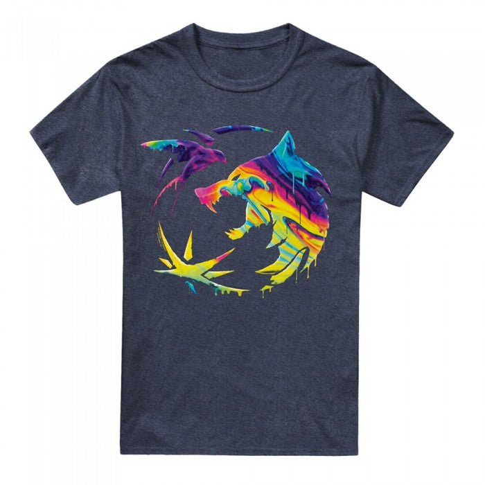 Front - The Witcher Unisex Adult Painted Crest Heather Rainbow T-Shirt