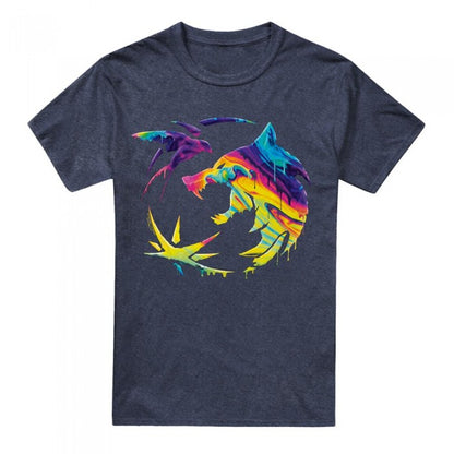 Front - The Witcher Unisex Adult Painted Crest Heather Rainbow T-Shirt