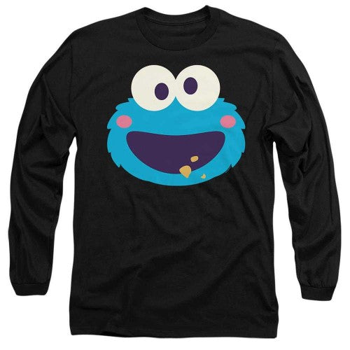 Front - Sesame Street Unisex Adult Cookie Monster Kawaii Face Long-Sleeved T-Shirt
