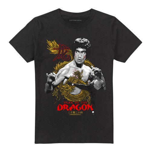 Front - Bruce Lee Unisex Adult Golden Year Of The Dragon T-Shirt