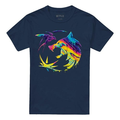Front - The Witcher Unisex Adult Painted Crest Rainbow T-Shirt