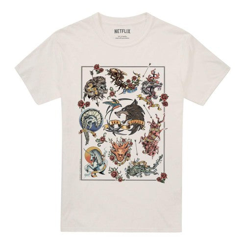 Front - The Witcher Unisex Adult Monster Tattoo Flash T-Shirt
