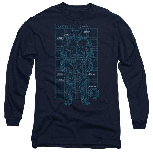 Front - Robocop Unisex Adult Schematic Long-Sleeved T-Shirt