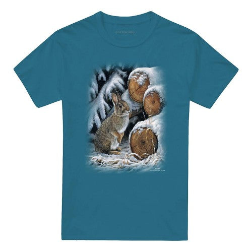 Front - Wildlife Unisex Adult Wood Pile Rabbit T-Shirt