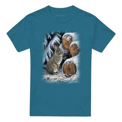 Front - Wildlife Unisex Adult Wood Pile Rabbit T-Shirt