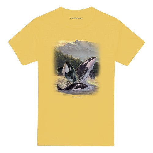 Front - Wildlife Unisex Adult Breaching Orcas T-Shirt