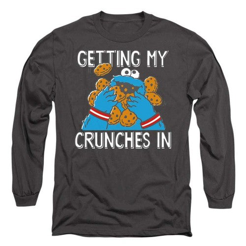 Front - Sesame Street Unisex Adult My Crunches Cookie Monster Long-Sleeved T-Shirt