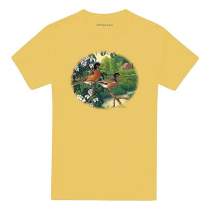 Front - Wildlife Unisex Adult Apple Blossom Time Robin T-Shirt