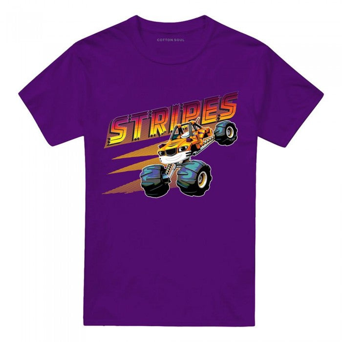 Front - Blaze & The Monster Machines Unisex Adult Stripes Badge T-Shirt