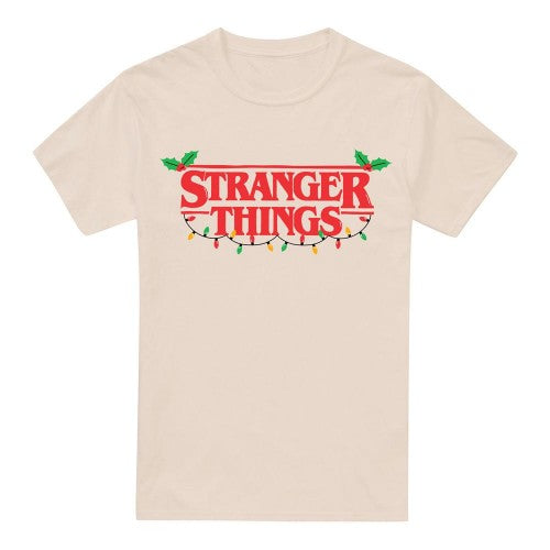 Front - Stranger Things Mens Logo Christmas T-Shirt